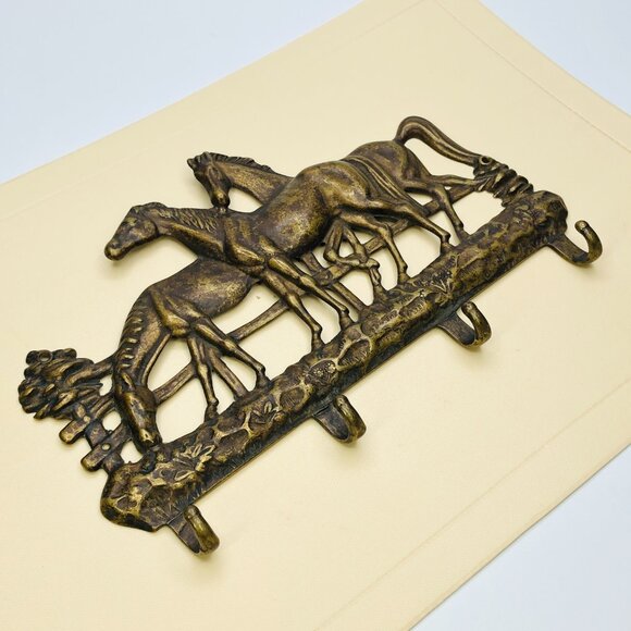 Vintage Brass Wall Hanging Hooks Country Ranch Horses Key Holder- Entryway Decor - Picture 3 of 12